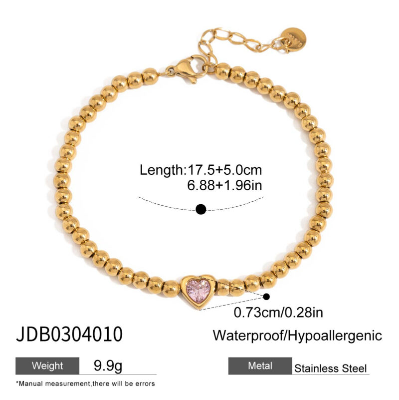 J&D 18K Gold Plate Stainless Steel Bracelet Trendy Sweet Romance Pink Heart Zircon Lockable Bracelets - Image 5