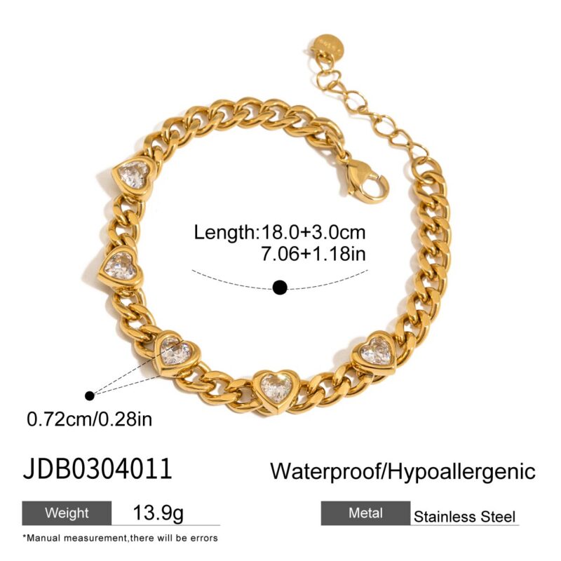 J&D 18K Gold Plate Stainless Steel Bracelet Trendy Sweet Romance Pink Heart Zircon Lockable Bracelets - Image 6