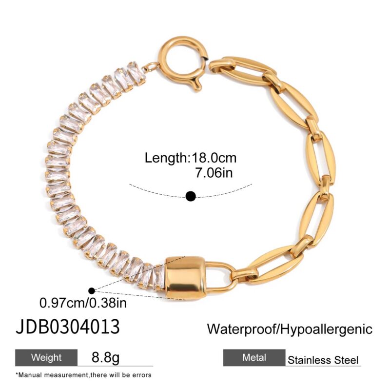 J&D 18K Gold Plate Stainless Steel Bracelet Trendy Sweet Romance Pink Heart Zircon Lockable Bracelets - Image 6