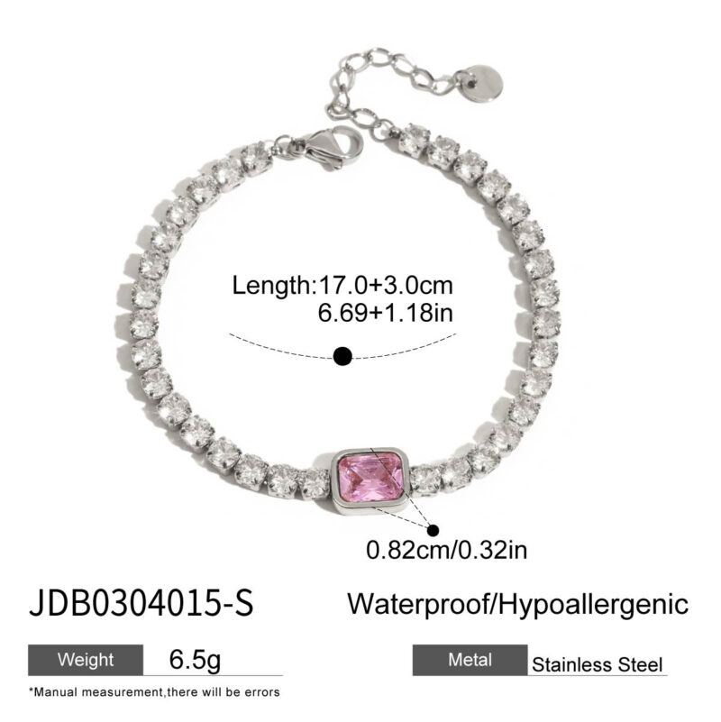 J&D 18K Gold Plate Stainless Steel Bracelet Trendy Sweet Romance Pink White Square Zircon Bracelets - Image 5