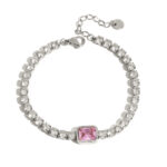 J&D 18K Gold Plate Stainless Steel Bracelet Trendy Sweet Romance Pink White Square Zircon Bracelets