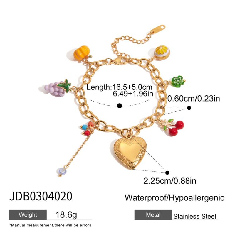 Sweet Romantic Women's 18K Gold Glass Bead & Painted Charm Bracelet - Image 7