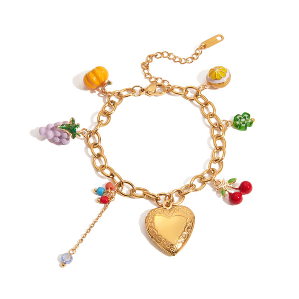 Sweet Romantic Women's 18K Gold Glass Bead & Painted Charm Bracelet