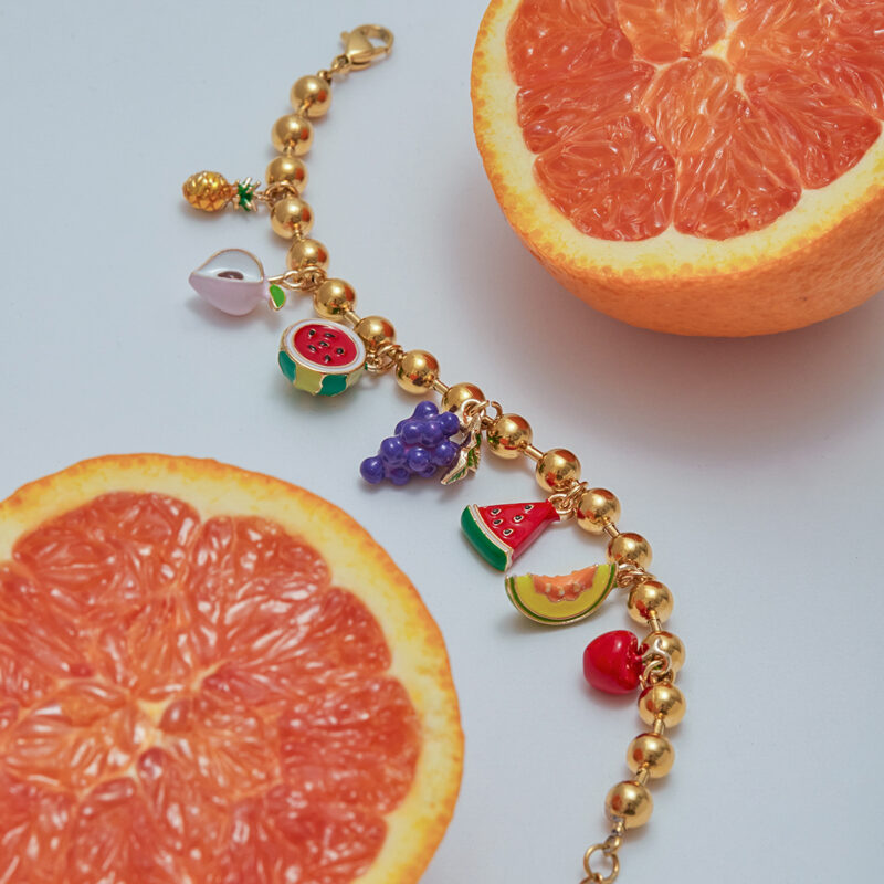 Sweet Romantic Women's 18K Gold Painted Fruit Charm Bracelet - Image 2