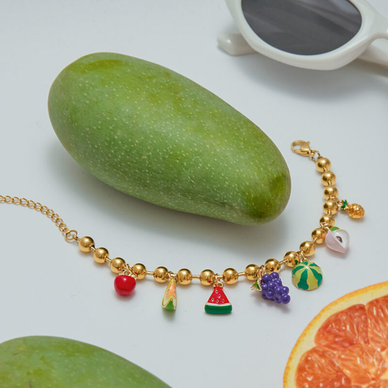 Sweet Romantic Women's 18K Gold Painted Fruit Charm Bracelet - Image 3