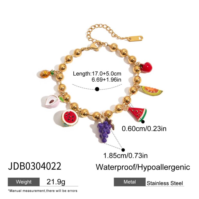 Sweet Romantic Women's 18K Gold Painted Fruit Charm Bracelet - Image 5