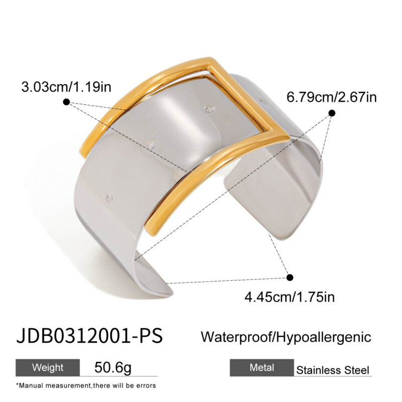 J&D Modern Minimalist 18K Gold Stainless Steel Gold Silver Two-Tone Belt Buckle Open Cuff Bracelet for Women - Image 5