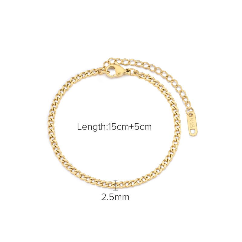 3mm Minimal Classic Gold Curb Link Bracelet Chic Dainty 18K Gold Plated Stainless Steel Cuban Chain Bracelet