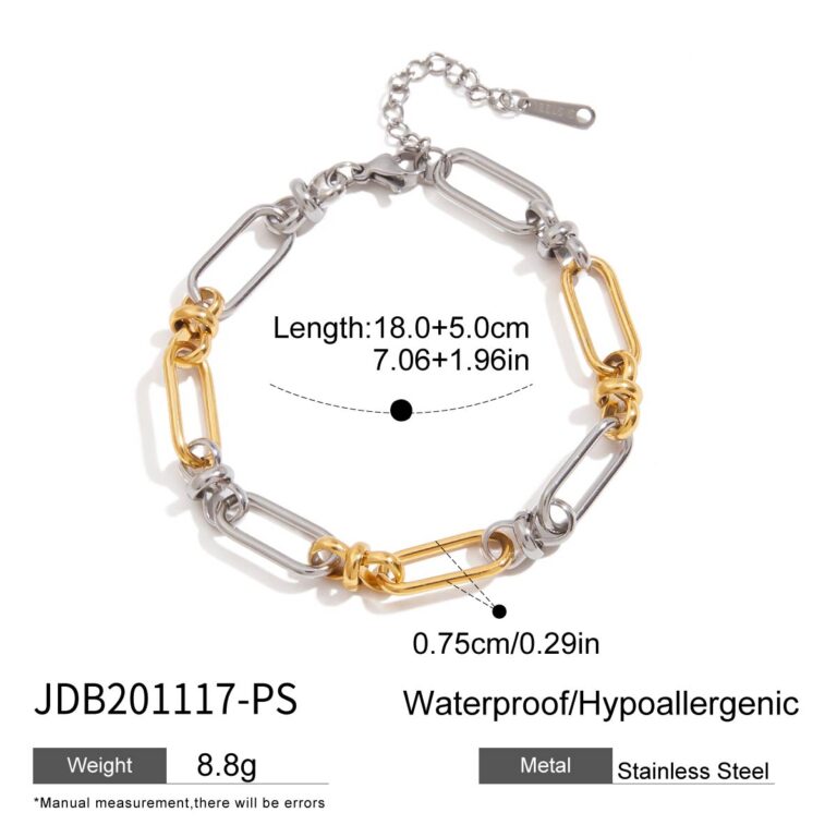 Classic 18K Gold Stainless Steel Wide Chain Bracelet with Cross Clasp - Gold & Silver Tone 18+5cm for Women - Image 5