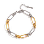 Classic 18K Gold Stainless Steel Wide Chain Bracelet with Cross Clasp - Gold & Silver Tone 18+5cm for Women