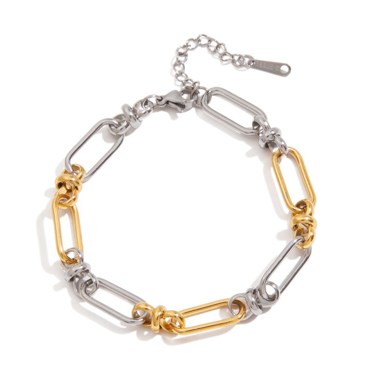Classic 18K Gold Stainless Steel Wide Chain Bracelet with Cross Clasp - Gold & Silver Tone 18+5cm for Women