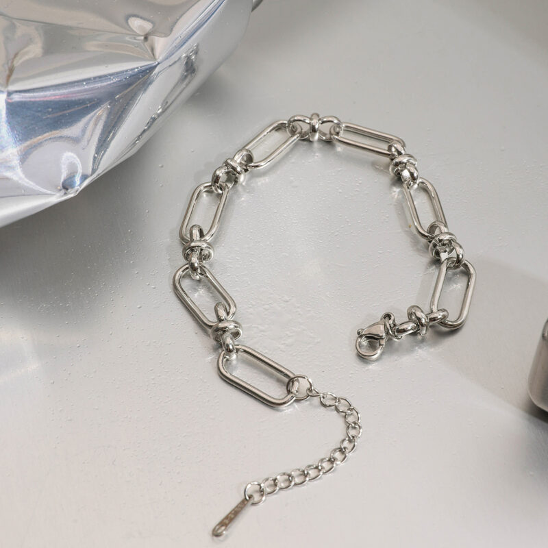 Women's Bold Stainless Steel Wide Chain Cross Clasp Bracelet - Image 2