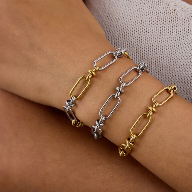 Classic 18K Gold Stainless Steel Wide Chain Bracelet with Cross Clasp - Gold & Silver Tone 18+5cm for Women - Image 3