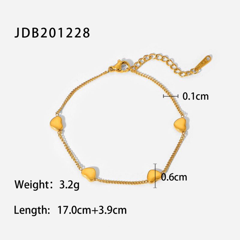 Fine Chain Hearts Charm Bracelet Gift Tarnish Free 18k Gold Plated Simple Jewelry Bracelet for Women - Image 6
