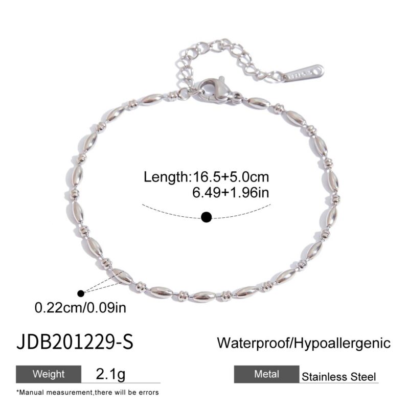 Classic Steel Stainless Steel Oval Bead Chain Bracelet 16.5+5cm for Women - Image 4
