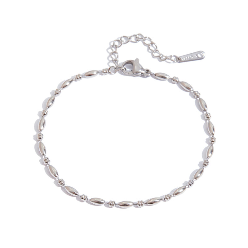 Classic Steel Stainless Steel Oval Bead Chain Bracelet 16.5+5cm for Women