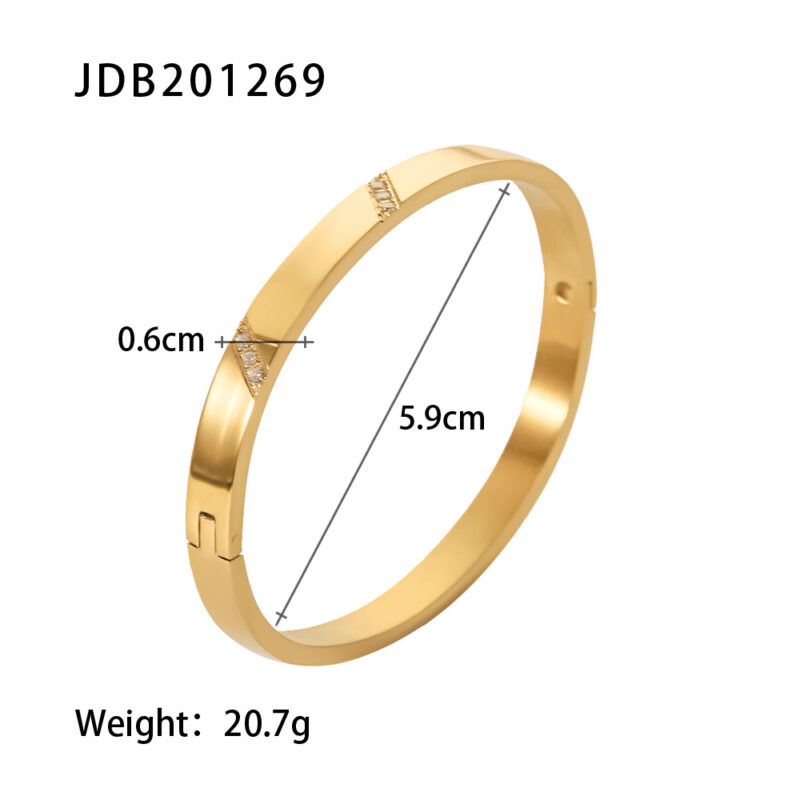 Simple Design 18K Gold Plated Diagonal White Cubic Zirconia Bangles for Women Dainty Jewelry - Image 6