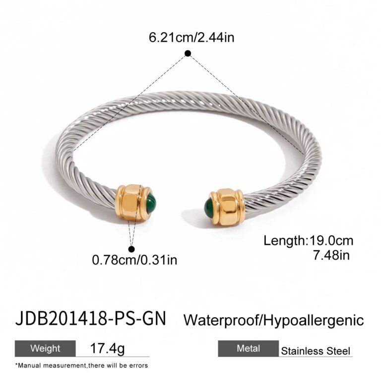 Modern Minimalist 18K Gold Stainless Steel & Malachite Bracelet - Genuine Stone Inlaid Ribbed Cuff Jewelry for Women - Image 4