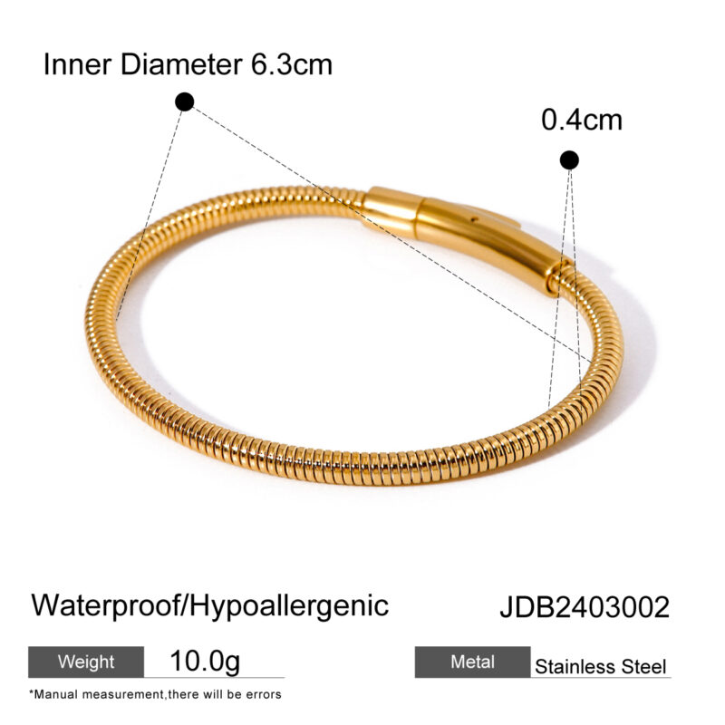 &D 18k Gold Silver Plated Stainless Steel Gold Round Snake Bone Chain Bracelet - Image 5