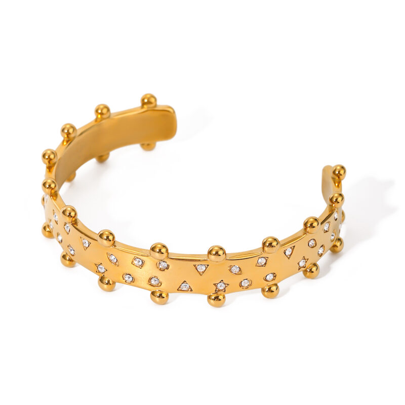 Original Design 18K Gold Stainless Steel Triangle/Circle/Star Diamond Edge Bead Bangle