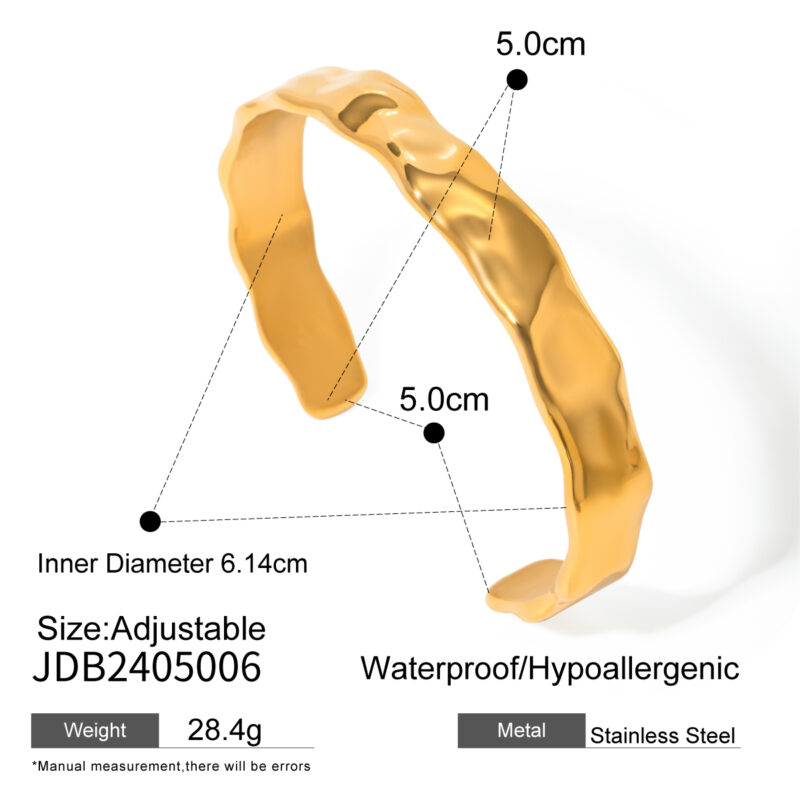 J&D 18k Gold Stainless Steel Textured Surface Open Bangle Bracelet - Image 6