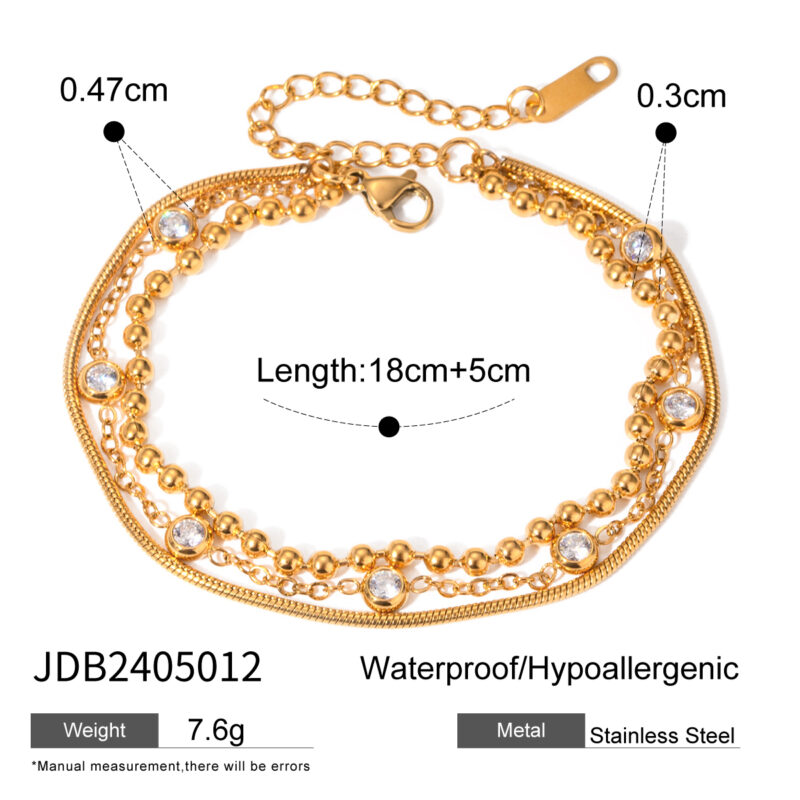 J&D 18K Gold Plated Stainless Steel Multi-layer Cubic Zirconia Bracelet, 18+5cm - Image 6