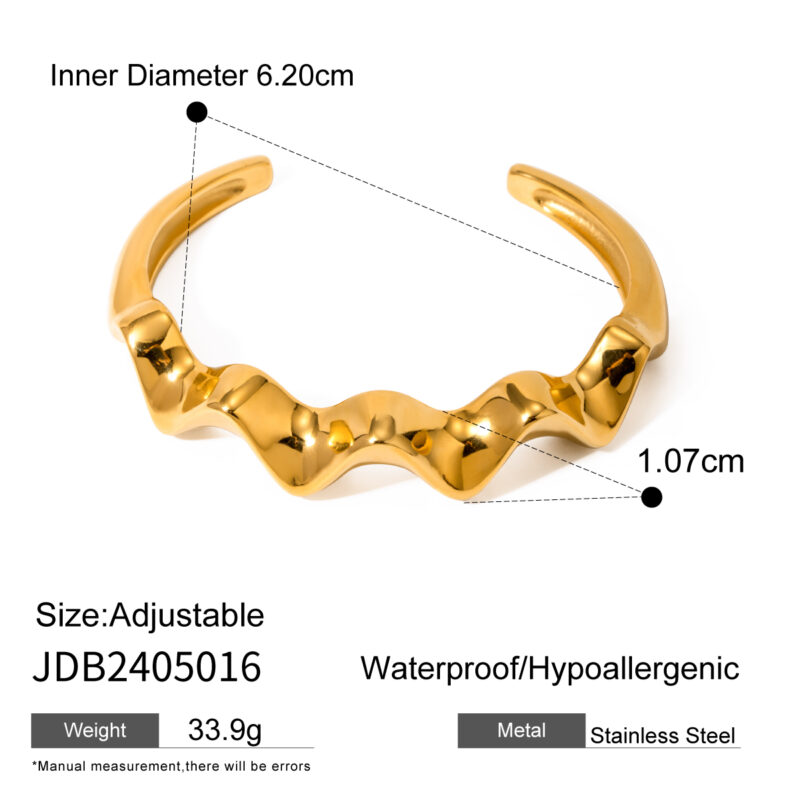 J&D Jewelry Wave Irregular Cuff Bangle 18K Gold Plated Stainless Steel Opening Bangle for Ladies and Gift - Image 6