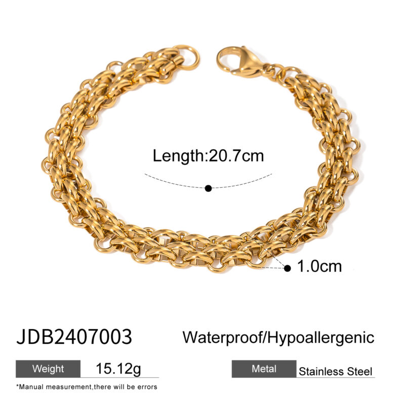 J&D 18k Gold Stainless Steel Heavy-Duty Woven Chain Bracelet Waterproof 207mm Durable - Image 6