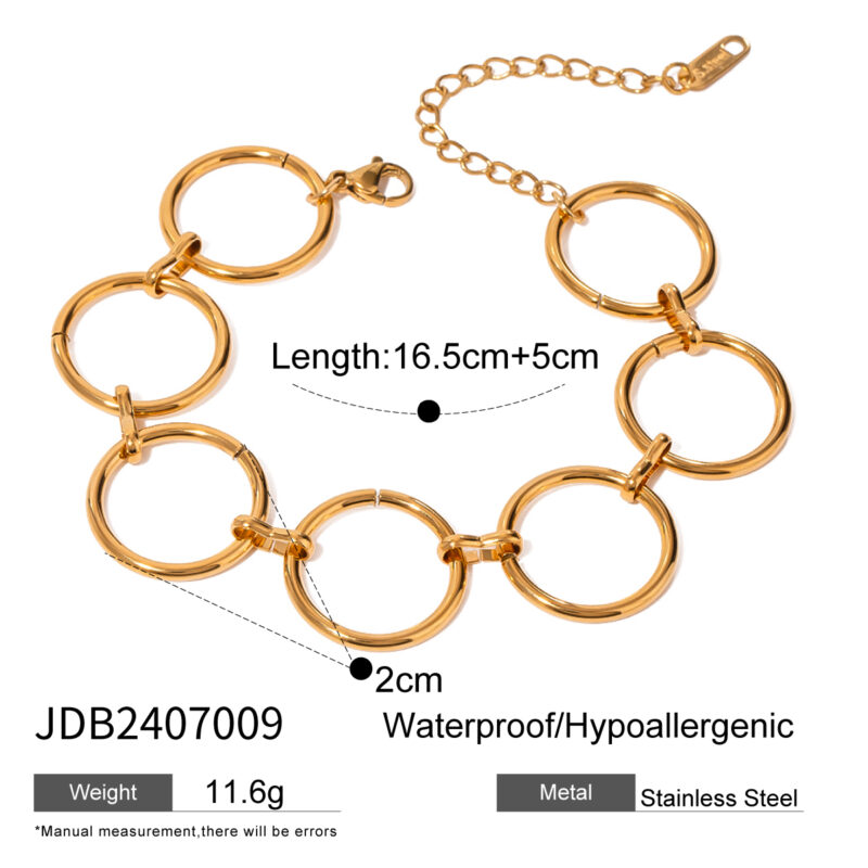 J&D 18k Gold Stainless Steel Geometric Interlocking Circle Bracelet 16.5+5cm Elegant Fashion Accessory - Image 6