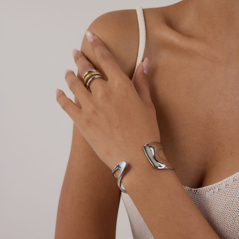 Stainless Steel Double Layer Hollow Bangle - Modern Minimalist Style for Women - Image 4