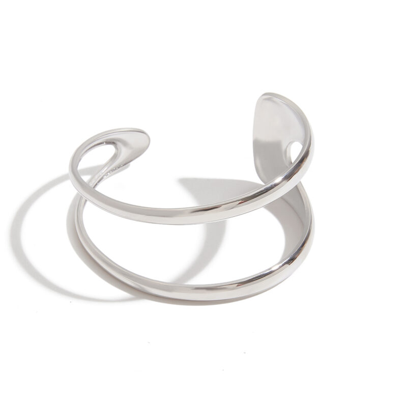 Stainless Steel Double Layer Hollow Bangle - Modern Minimalist Style for Women - Image 2