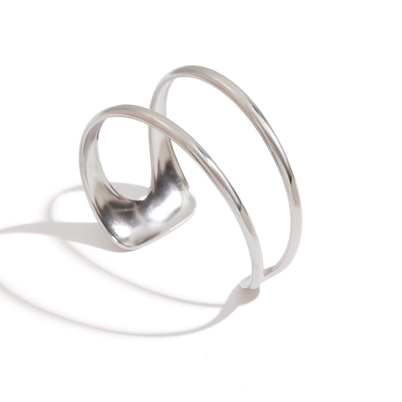 Stainless Steel Double Layer Hollow Bangle - Modern Minimalist Style for Women