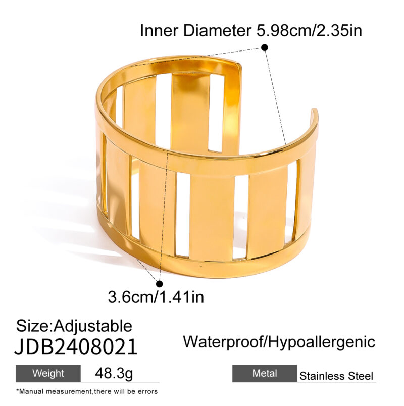 Waterproof 18k Gold Plated Stainless Steel Jewelry Party Gift Geometric Chunky Simple Cuff Bracelet - Image 5
