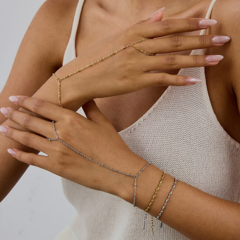 Classic Stainless Steel Beaded Finger Chain Bracelet - Minimalist Pearl-Link Hand Jewelry for Women - Image 4