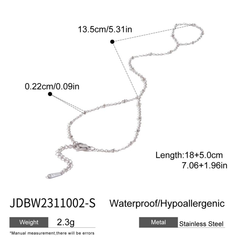 Classic Stainless Steel Beaded Finger Chain Bracelet - Minimalist Pearl-Link Hand Jewelry for Women - Image 5
