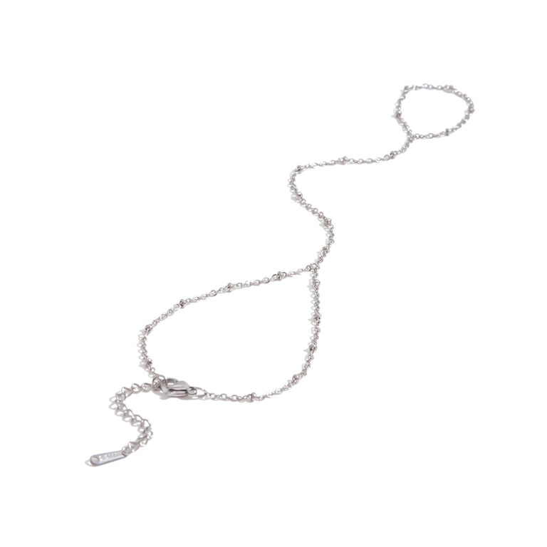 Classic Stainless Steel Beaded Finger Chain Bracelet - Minimalist Pearl-Link Hand Jewelry for Women