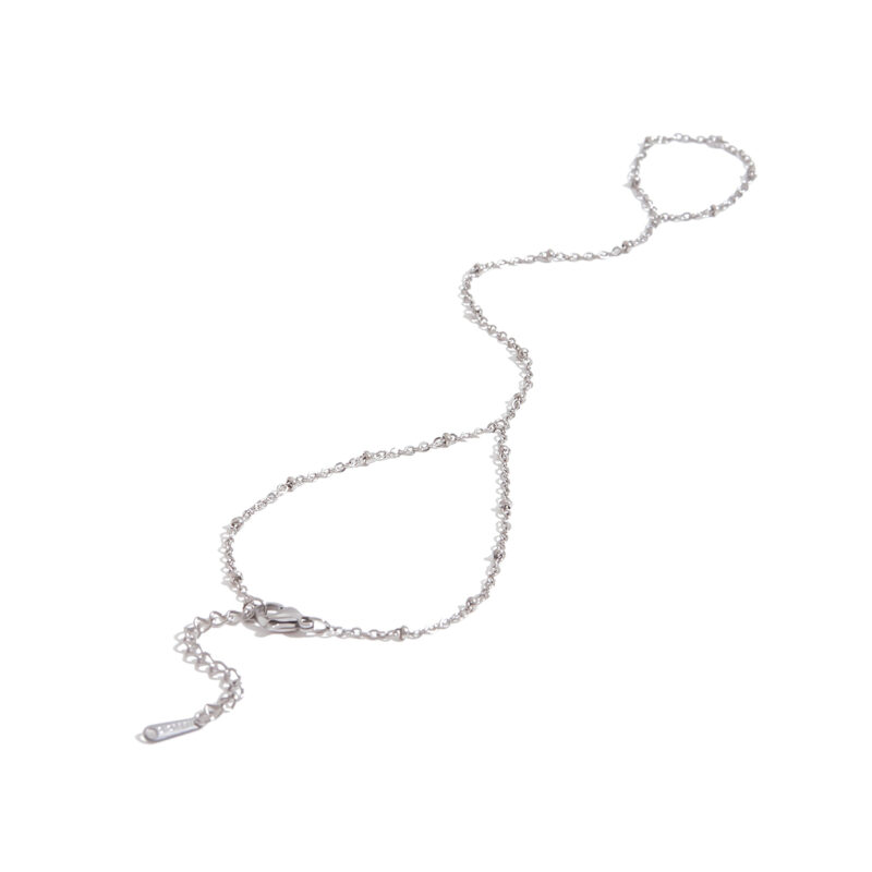 Classic Stainless Steel Beaded Finger Chain Bracelet - Minimalist Pearl-Link Hand Jewelry for Women