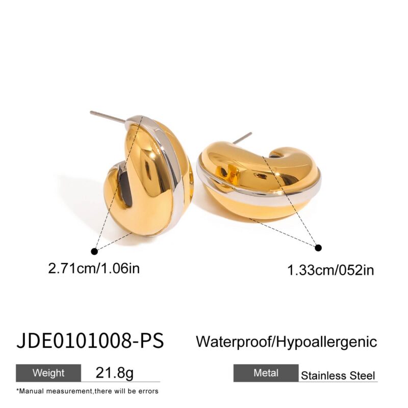 Modern Minimalist 18K Gold Stainless Steel Drop Earrings Simple Smooth Semi-Circular Design Gold Earrings - Image 5