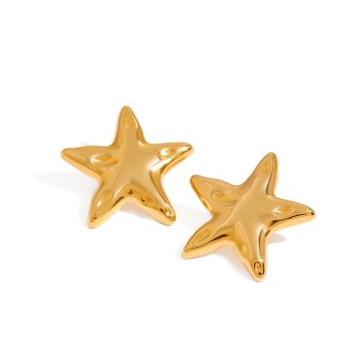 J&D Modern Minimalist 18K Gold Stainless Steel Earrings Hammered Star Earrings for Women
