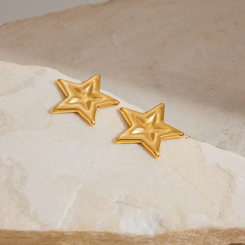 J&D Modern Fashion 18K Gold Stainless Steel Earrings Elegant Polished Star Earrings for Women - Image 4