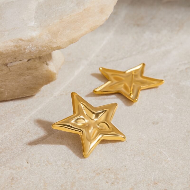 J&D Modern Fashion 18K Gold Stainless Steel Earrings Elegant Polished Star Earrings for Women - Image 3