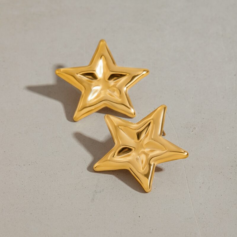 J&D Modern Fashion 18K Gold Stainless Steel Earrings Elegant Polished Star Earrings for Women - Image 2