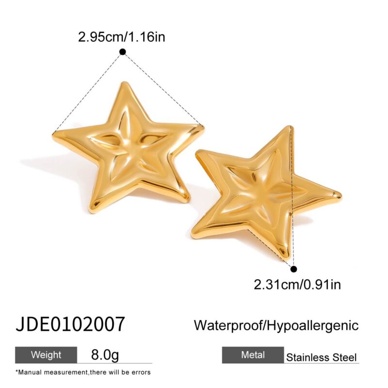 J&D Modern Fashion 18K Gold Stainless Steel Earrings Elegant Polished Star Earrings for Women - Image 7