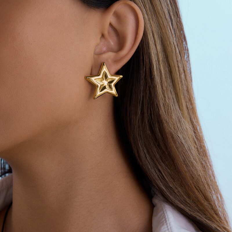 J&D Modern Fashion 18K Gold Stainless Steel Earrings Elegant Polished Star Earrings for Women - Image 6