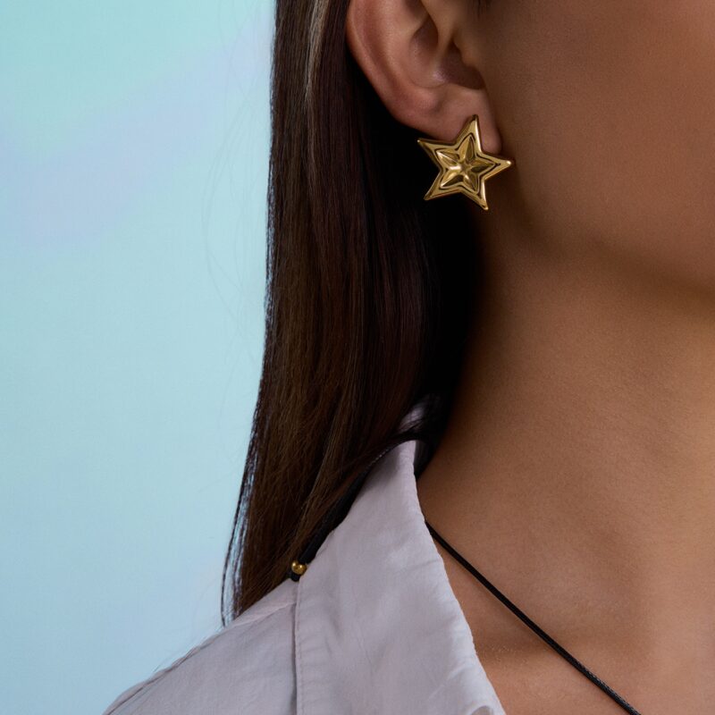 J&D Modern Fashion 18K Gold Stainless Steel Earrings Elegant Polished Star Earrings for Women - Image 5