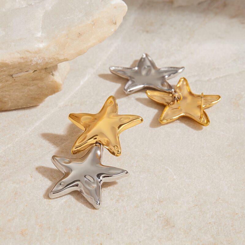 J&D Modern Minimalist 18K Pvd Gold Stainless Steel Gold and Silver Star Women Drop Earrings - Image 3