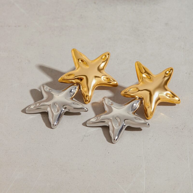 J&D Modern Minimalist 18K Pvd Gold Stainless Steel Gold and Silver Star Women Drop Earrings - Image 2