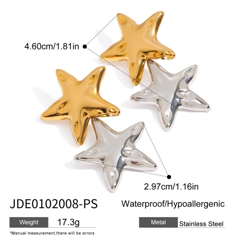 J&D Modern Minimalist 18K Pvd Gold Stainless Steel Gold and Silver Star Women Drop Earrings - Image 6