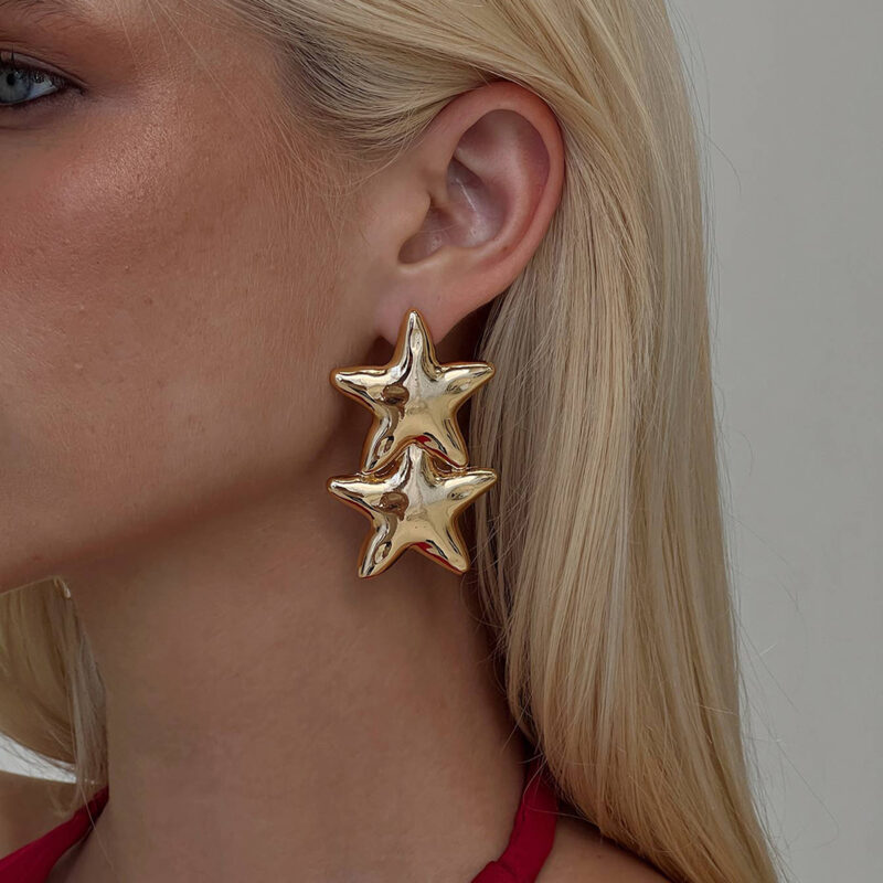J&D Modern Minimalist 18K Pvd Gold Stainless Steel Gold and Silver Star Women Drop Earrings - Image 5