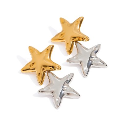 J&D Modern Minimalist 18K Pvd Gold Stainless Steel Gold and Silver Star Women Drop Earrings